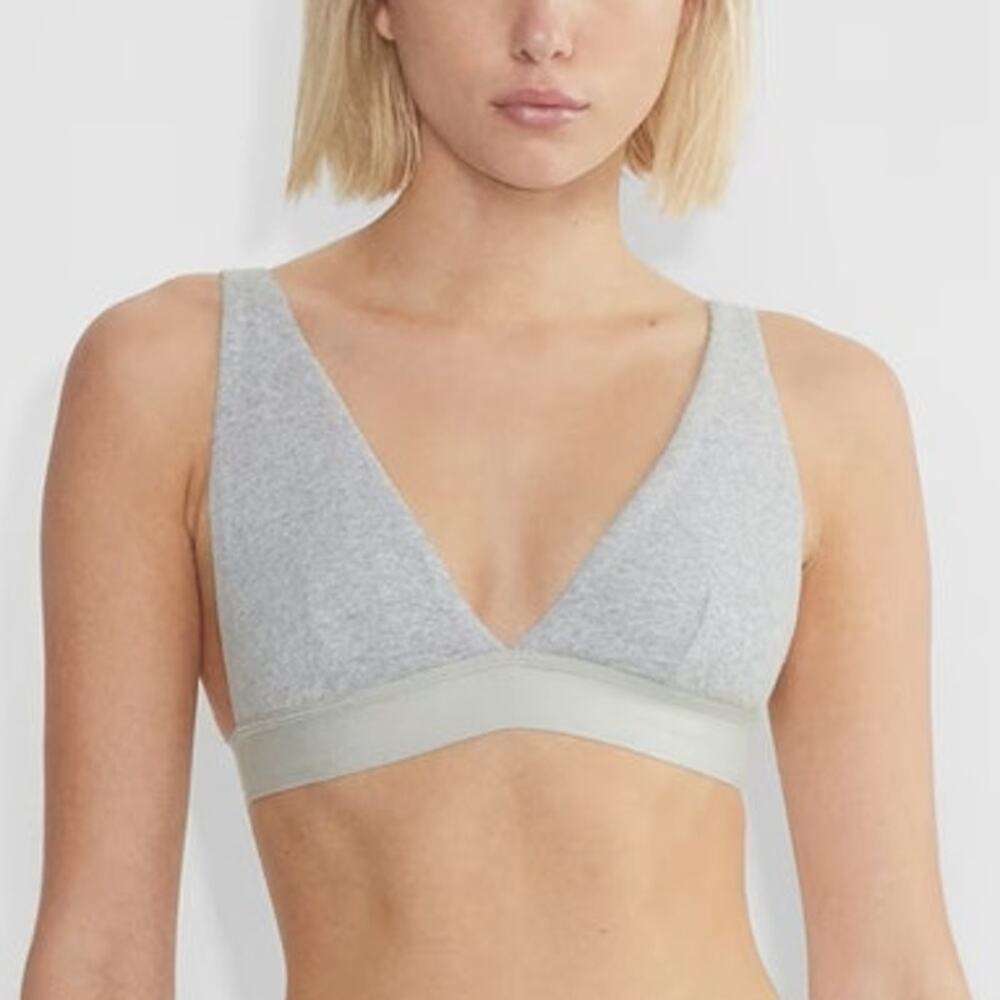NWT Halara Plunge Bra Top Ribbed Wire Free Triangle Bralette Gray Womens Size XS